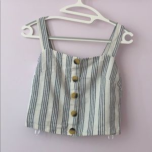 NWOT cropped blue stripped shirt with buttons